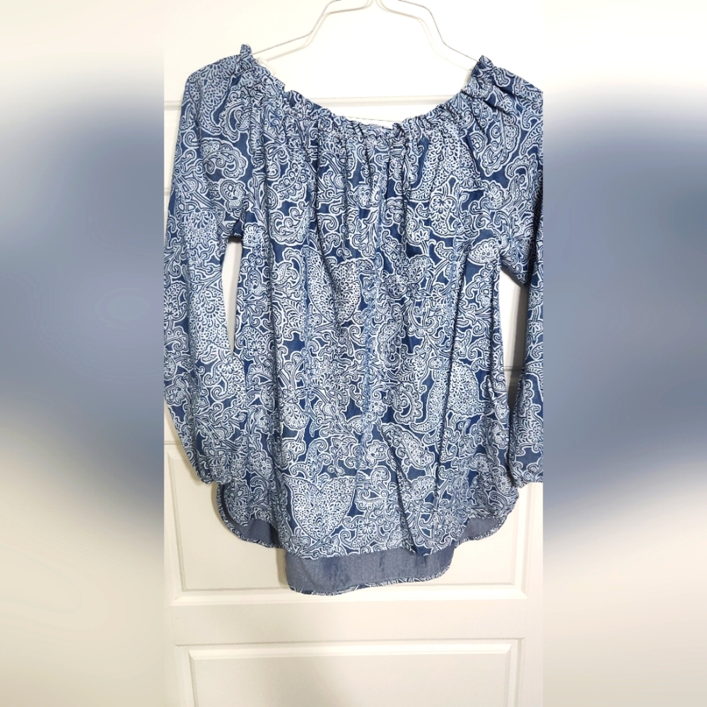 Blue Paisley Off-Shoulder Women's Top
